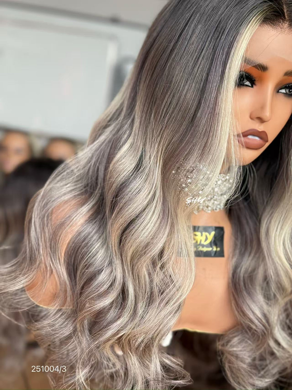 13x4 Silver Ash Blonde Rooted Body Wave Human Hair Transparent Lace Front Wig view 5
