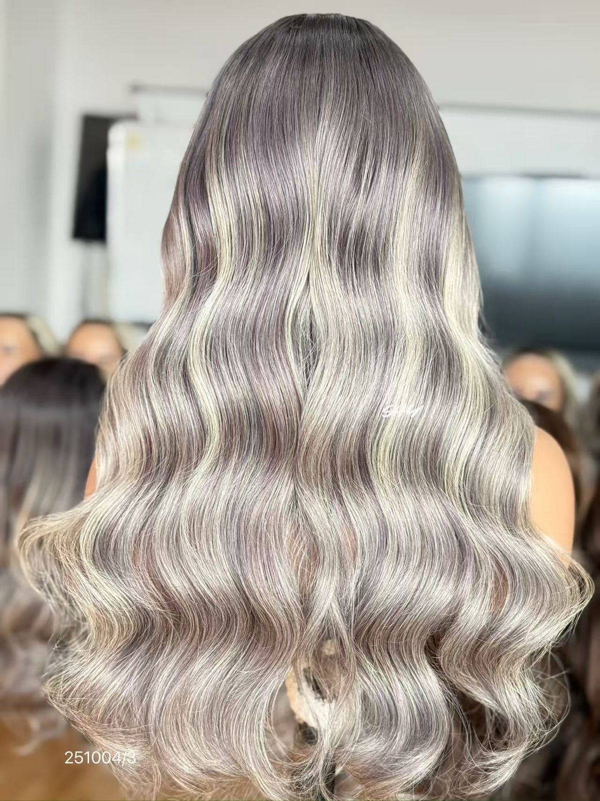 13x4 Silver Ash Blonde Rooted Body Wave Human Hair Transparent Lace Front Wig view 6