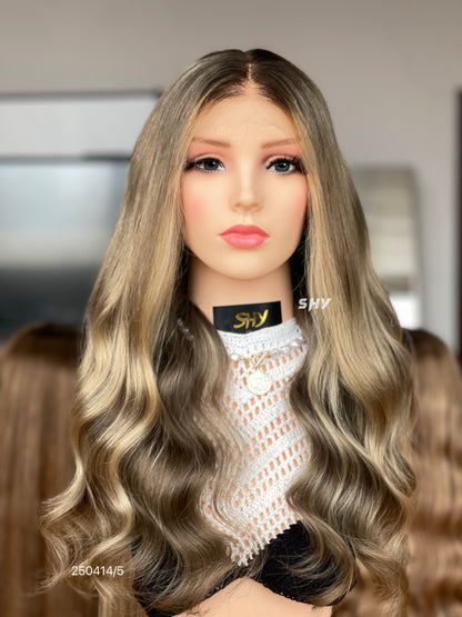 HD 13x5 Ash Brown Blonde Balayage Body Wave Human Hair Patchwork Lace Wig product view 1