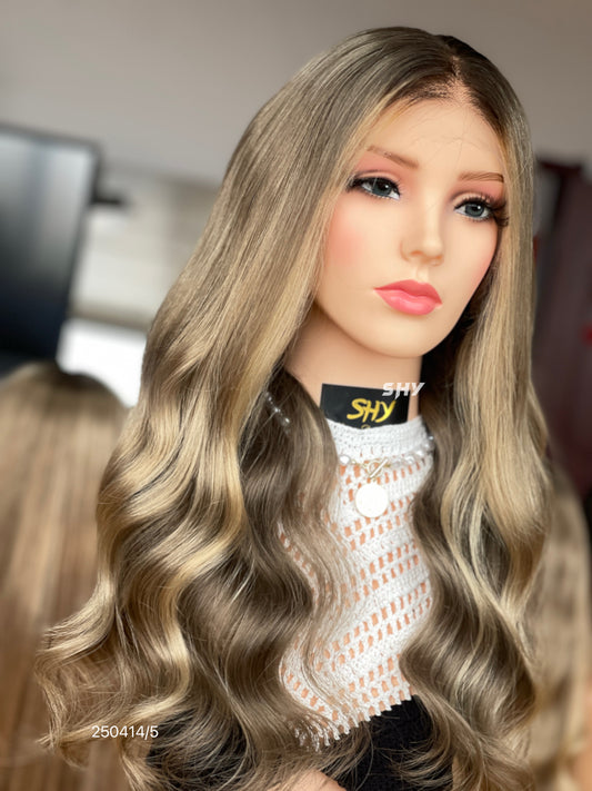 HD 13x5 Ash Brown Blonde Balayage Body Wave Human Hair Patchwork Lace Wig product view 2 — alternate view