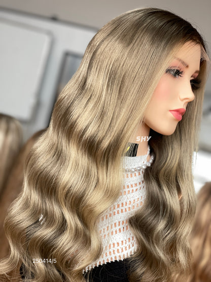 HD 13x5 Ash Brown Blonde Balayage Body Wave Human Hair Patchwork Lace Wig product view 5