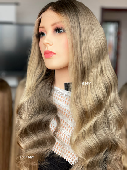HD 13x5 Ash Brown Blonde Balayage Body Wave Human Hair Patchwork Lace Wig product view 8