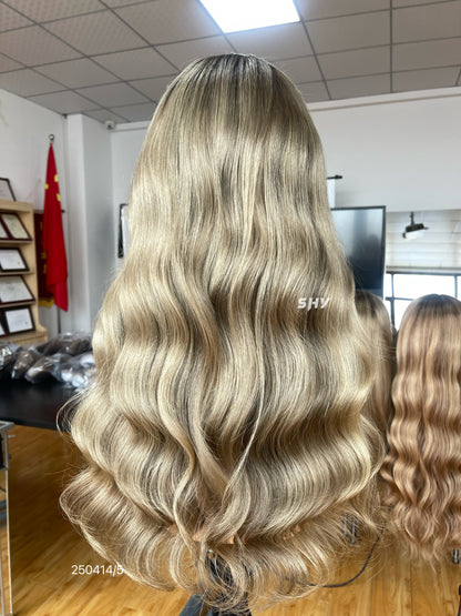 HD 13x5 Ash Brown Blonde Balayage Body Wave Human Hair Patchwork Lace Wig product view 10
