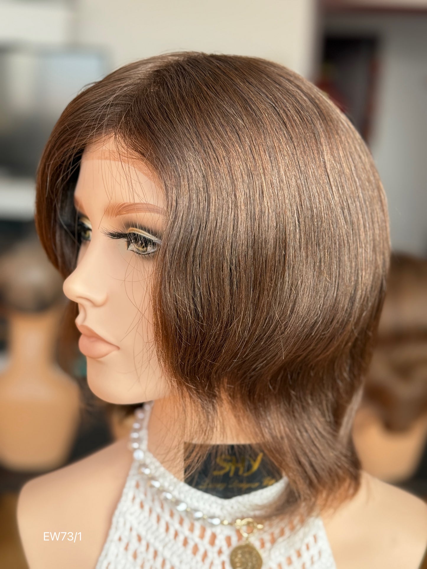 Deep chocolate brown European human hair mono top medical wig - image 1720