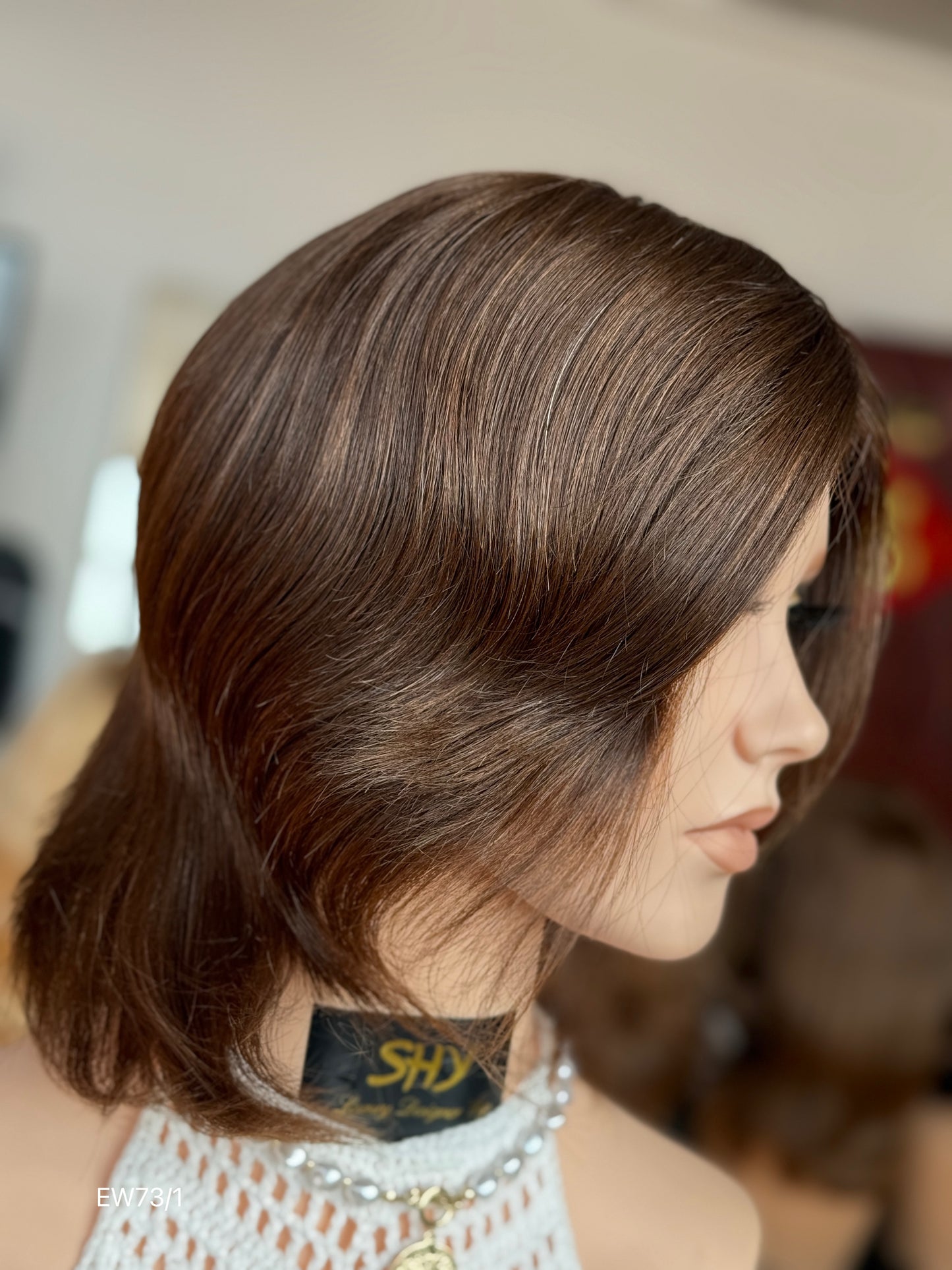 Deep chocolate brown European human hair mono top medical wig - image 1718