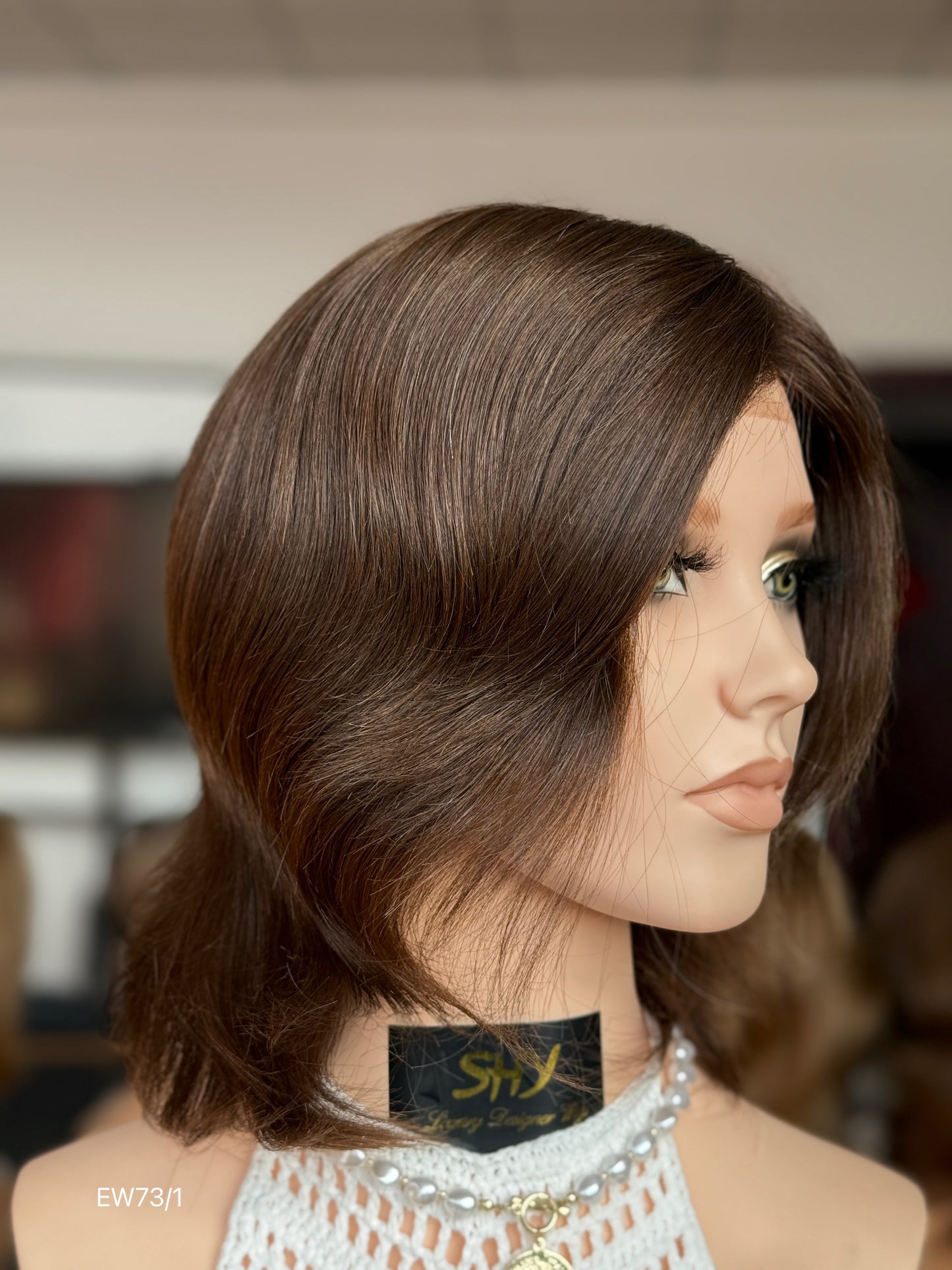 Deep chocolate brown European human hair mono top medical wig - image 1717