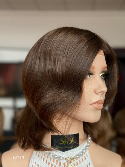 Deep chocolate brown European human hair mono top medical wig - image 1717