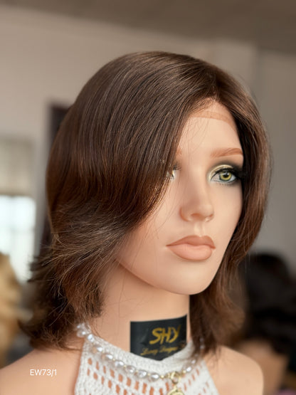 Deep chocolate brown European human hair mono top medical wig - image 1716