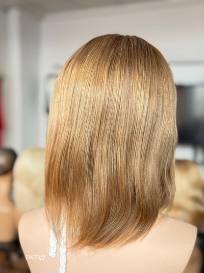 Warm chestnut brown European human hair mono top medical wig - back view