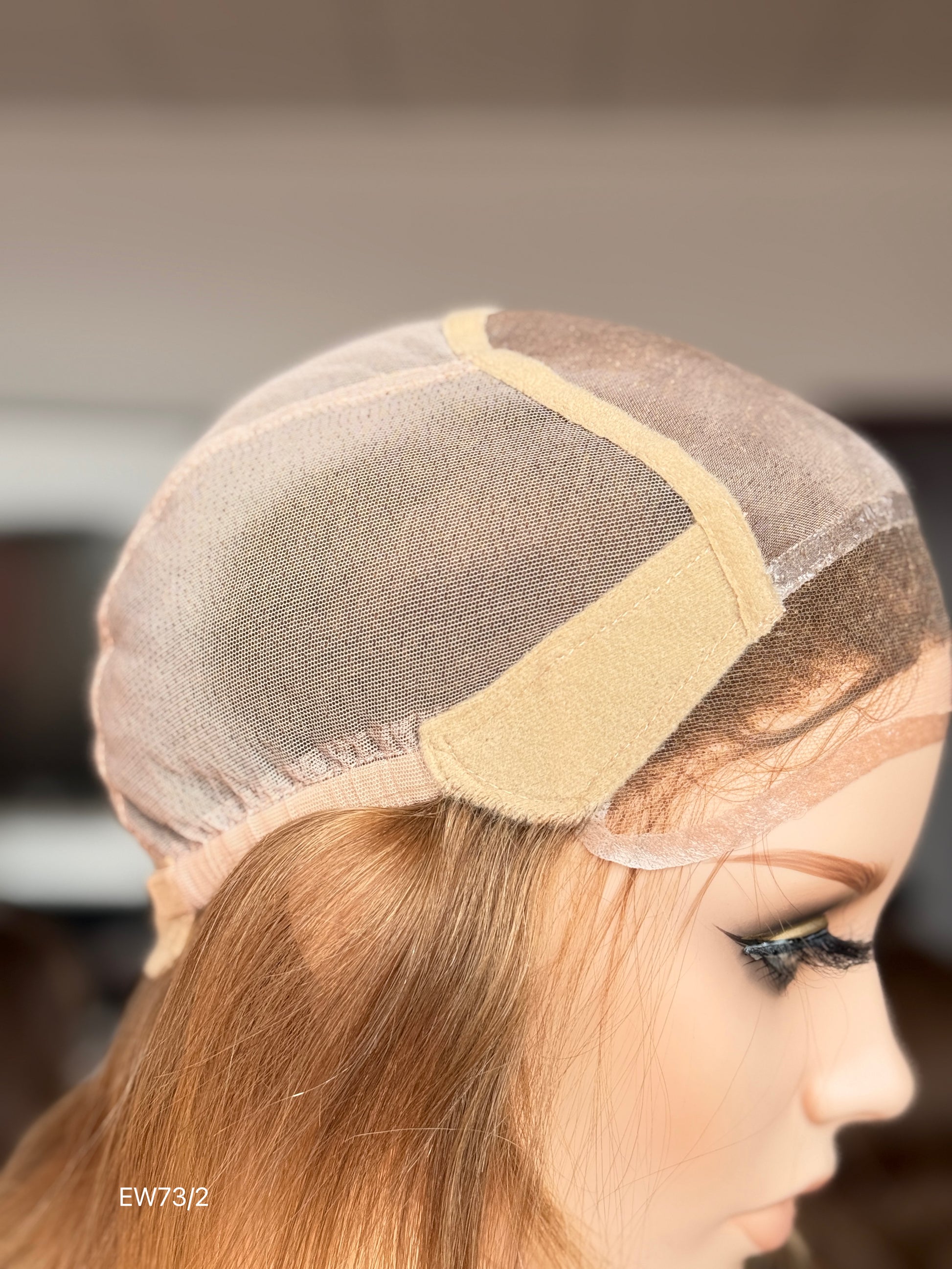 Warm chestnut brown European human hair mono top medical wig - cap side
