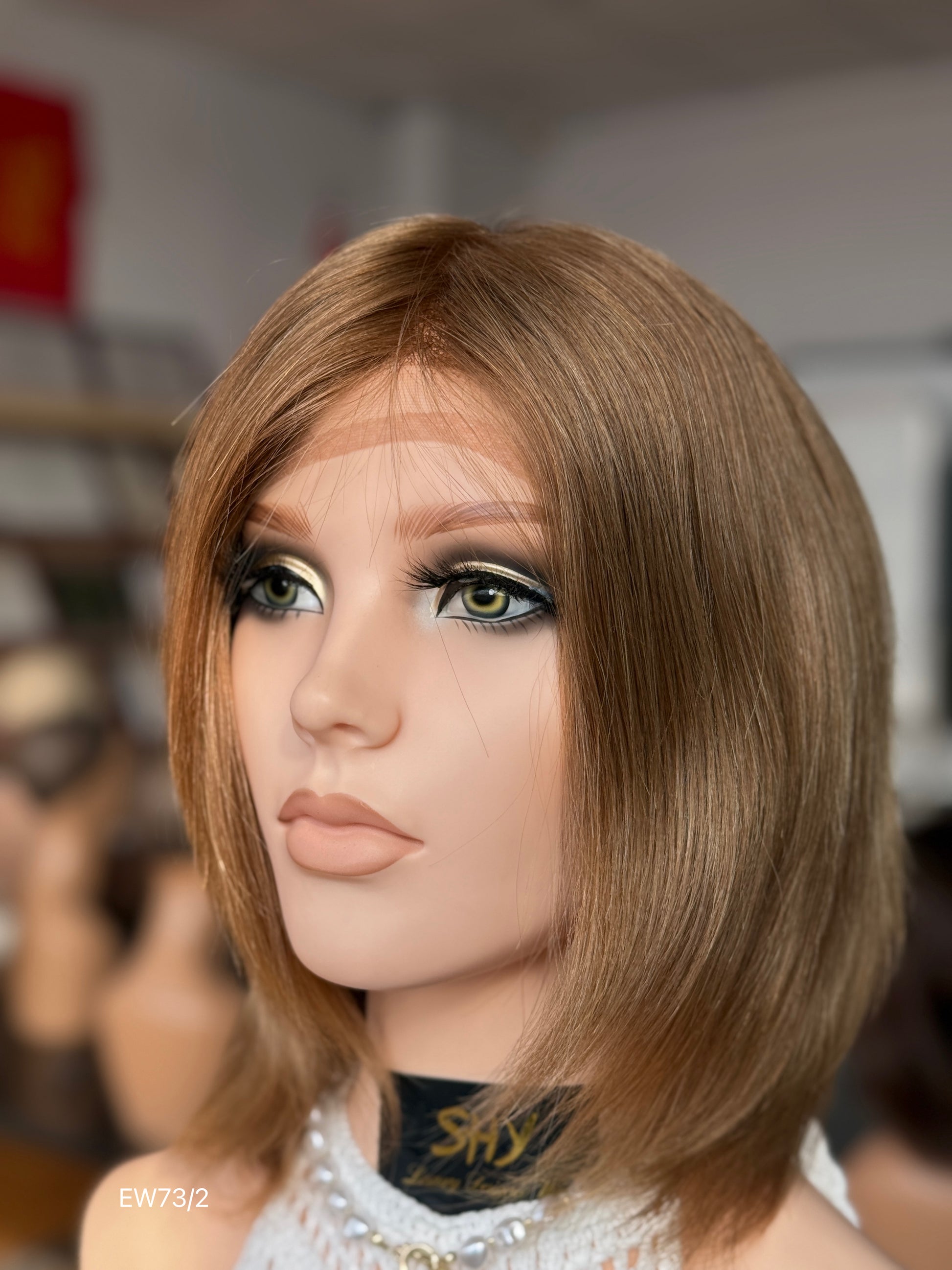 Warm chestnut brown European human hair mono top medical wig - front three quarter