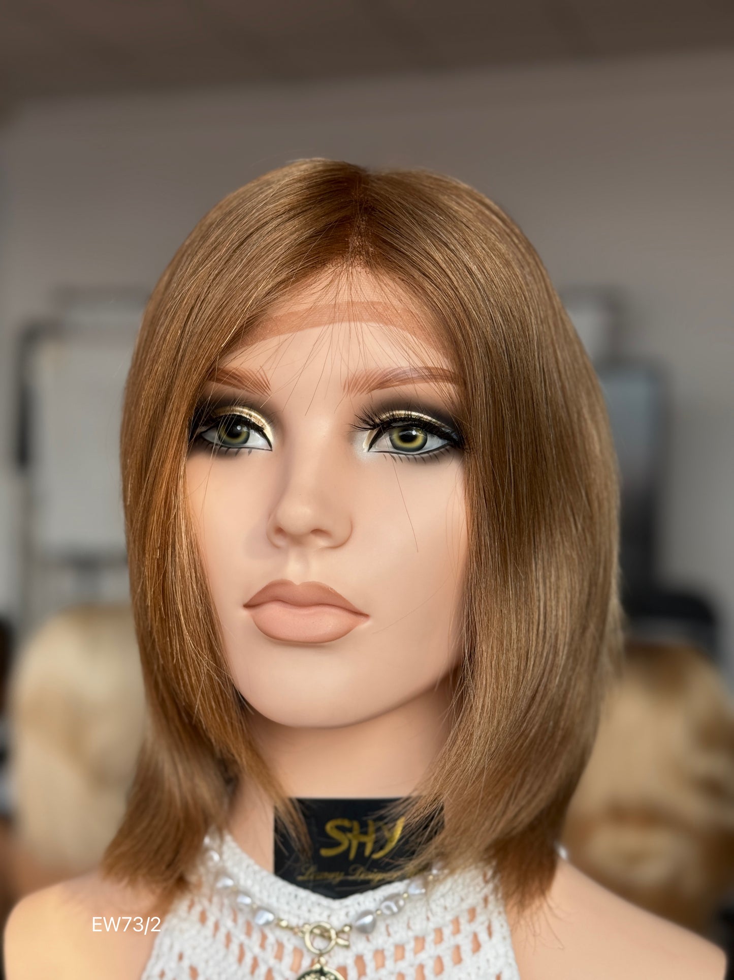 Warm chestnut brown European human hair mono top full hand-tied medical wig, front view