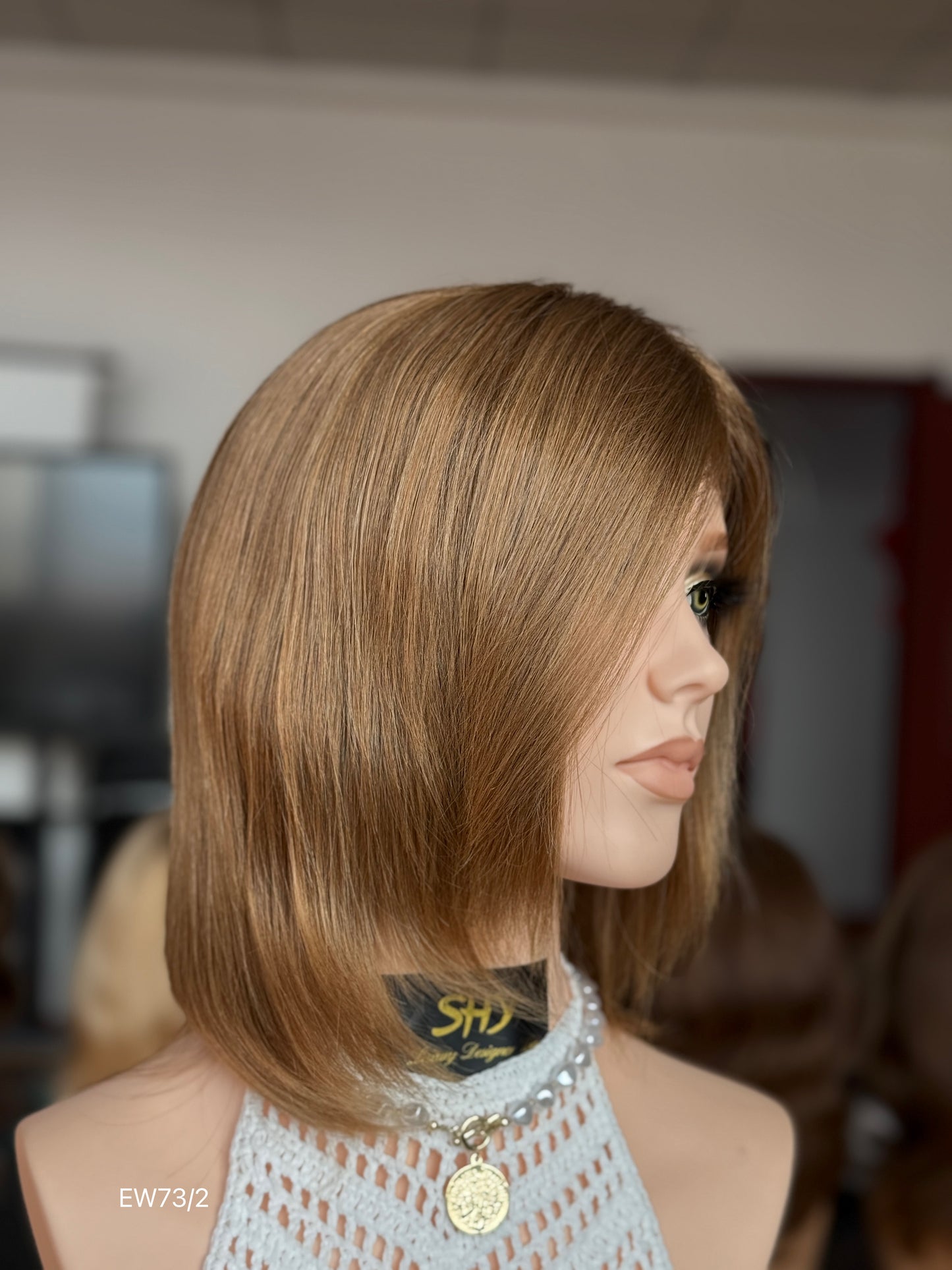 Warm chestnut brown European human hair mono top medical wig - right side