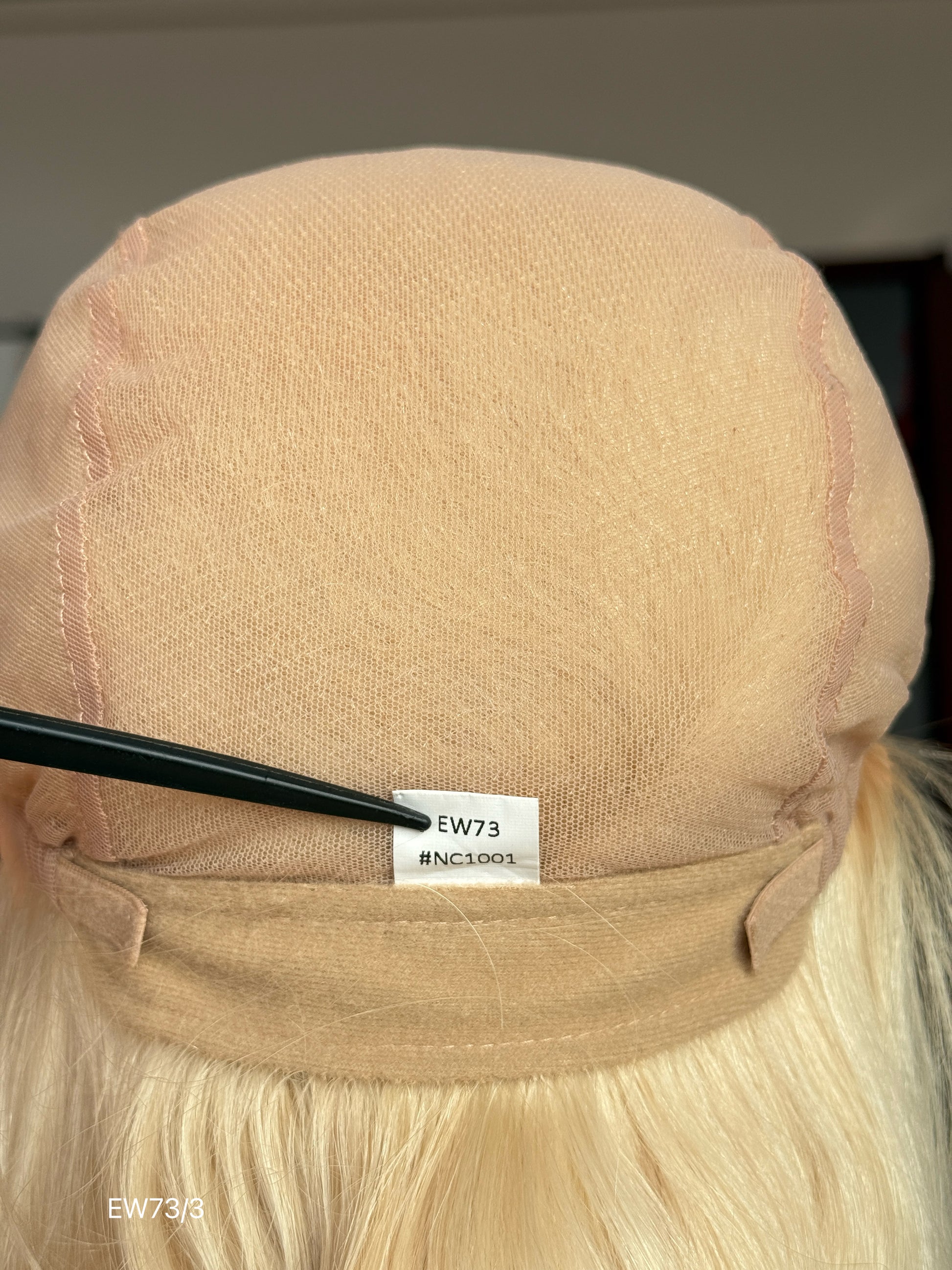 Light champagne blonde European human hair mono top medical wig - cap back