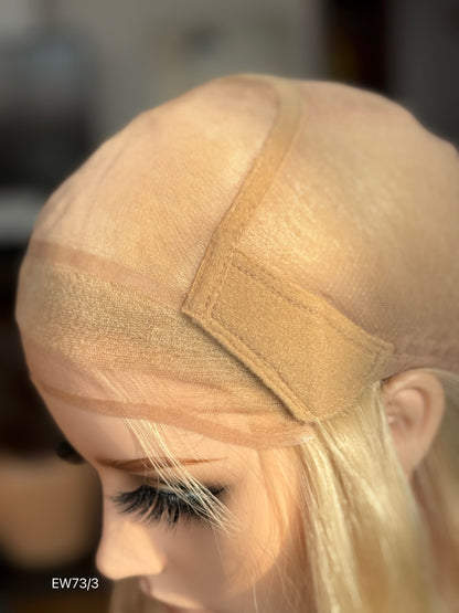 Light champagne blonde European human hair mono top medical wig - cap front
