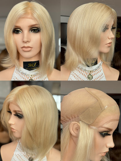 Light champagne blonde European human hair mono top medical wig overview and inner cap construction