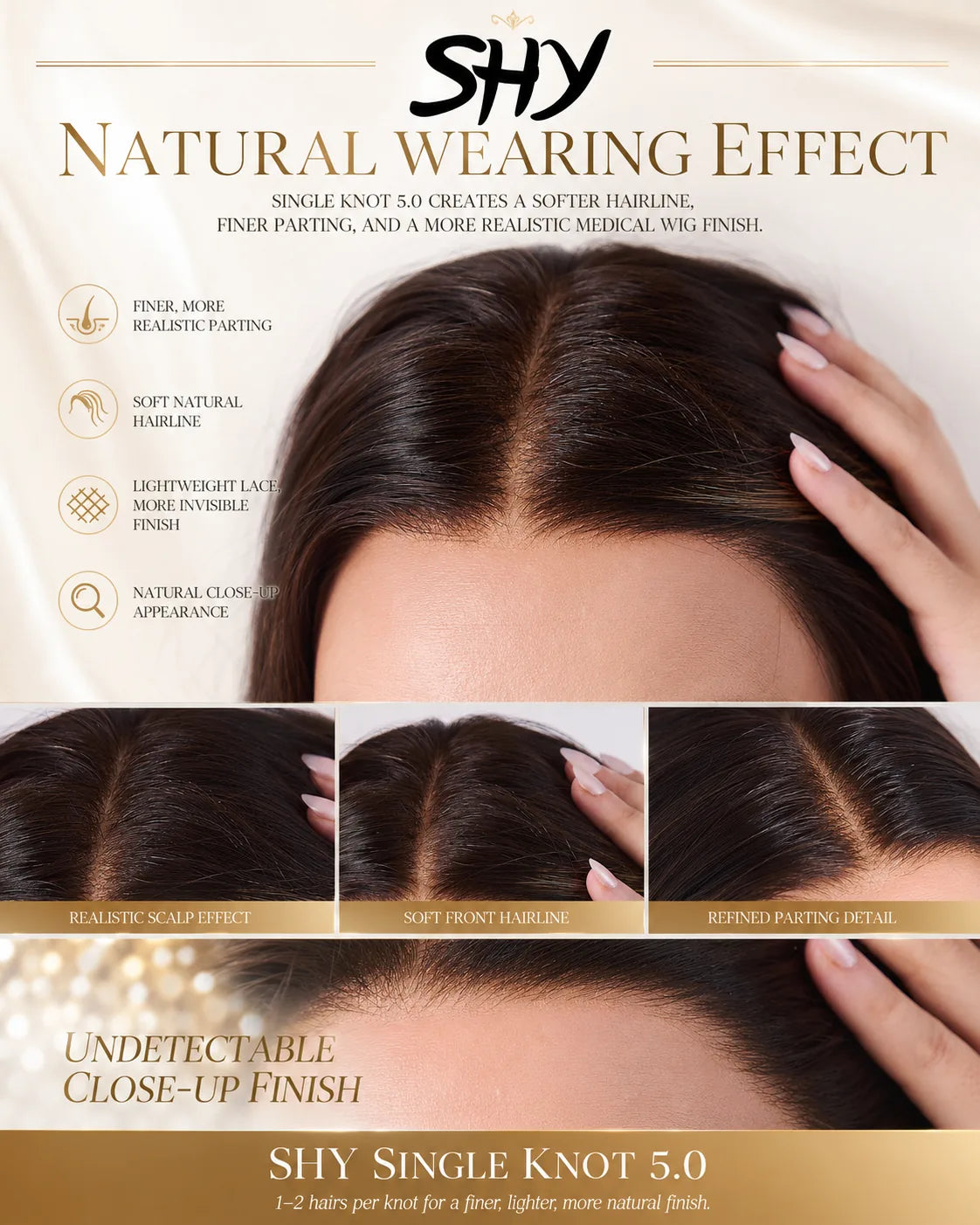 SHY Hair full hand-tied medical wig natural wearing effect with realistic parting and soft front hairline