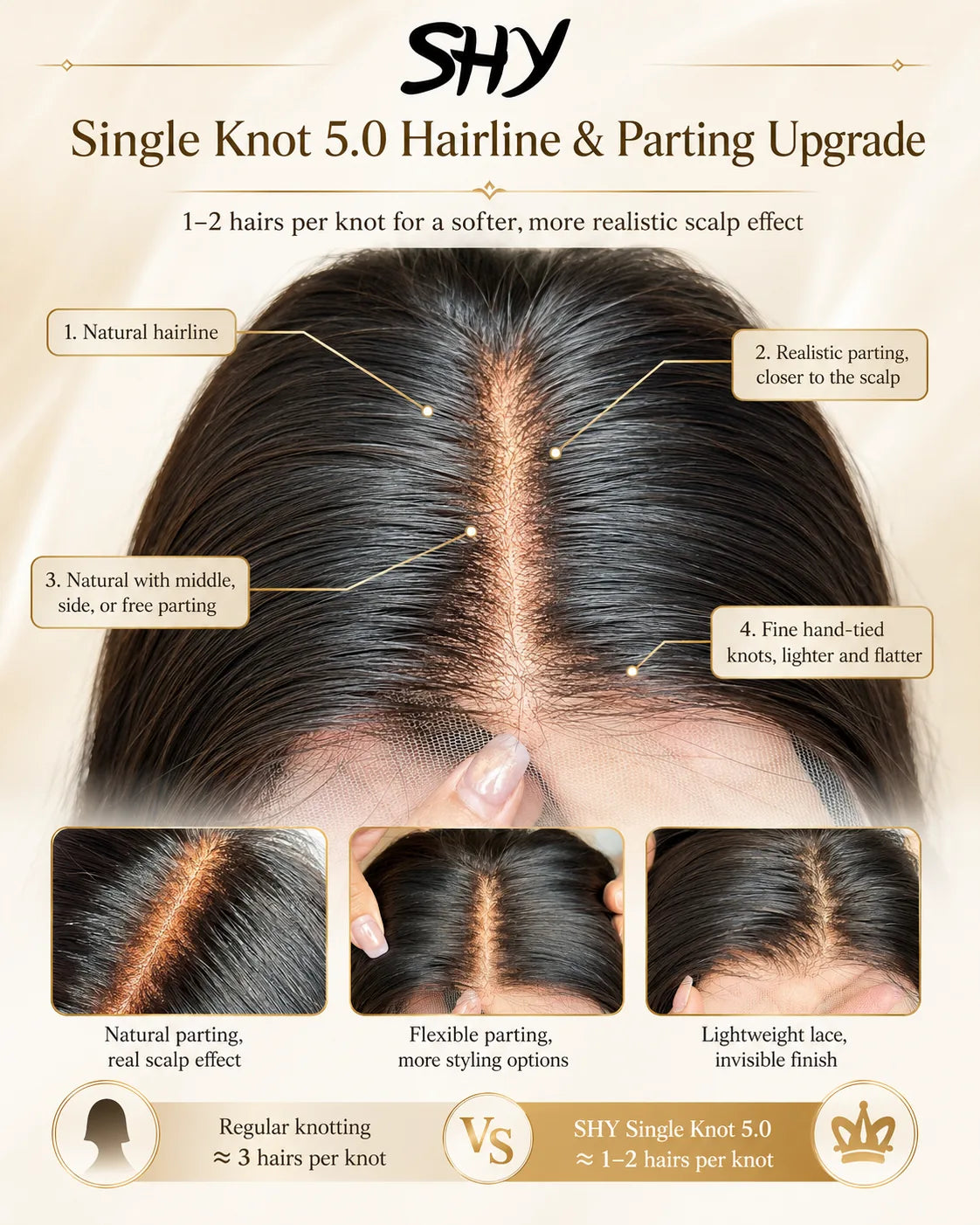 Single Knot 5.0 hairline and parting upgrade for realistic scalp effect