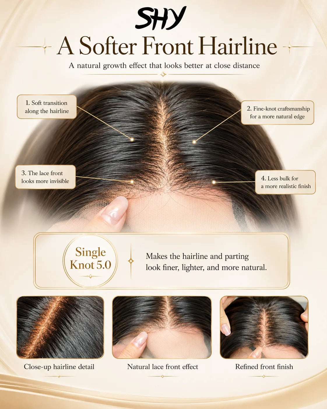 Soft front hairline and refined lace finish on medical wig
