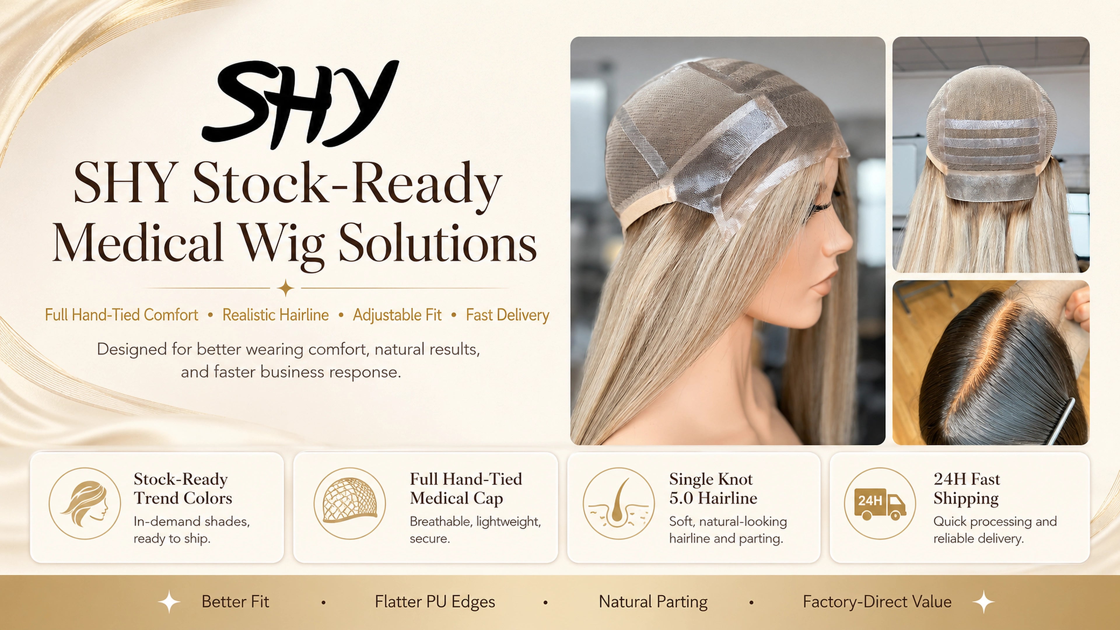 SHY stock-ready full hand-tied medical wig solutions with adjustable fit, natural hairline, Single Knot 5.0 and fast shipping