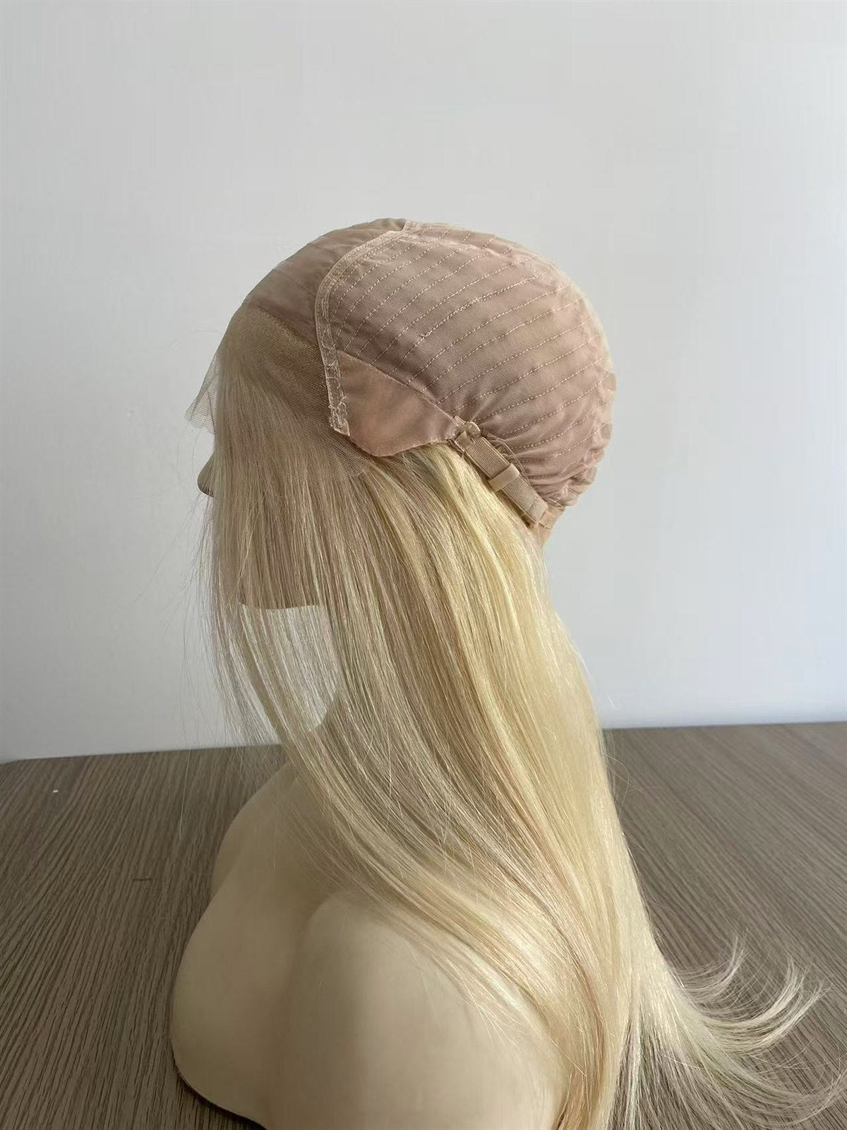 SHY silk top lace front medical wig cap with a machine-wefted rear and silicone support zones