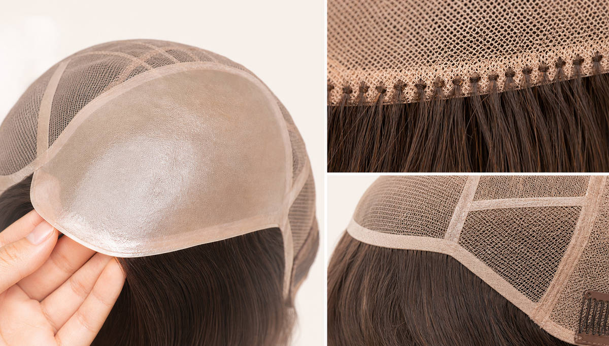 PU base and hand-tied cap structure for human hair medical wigs